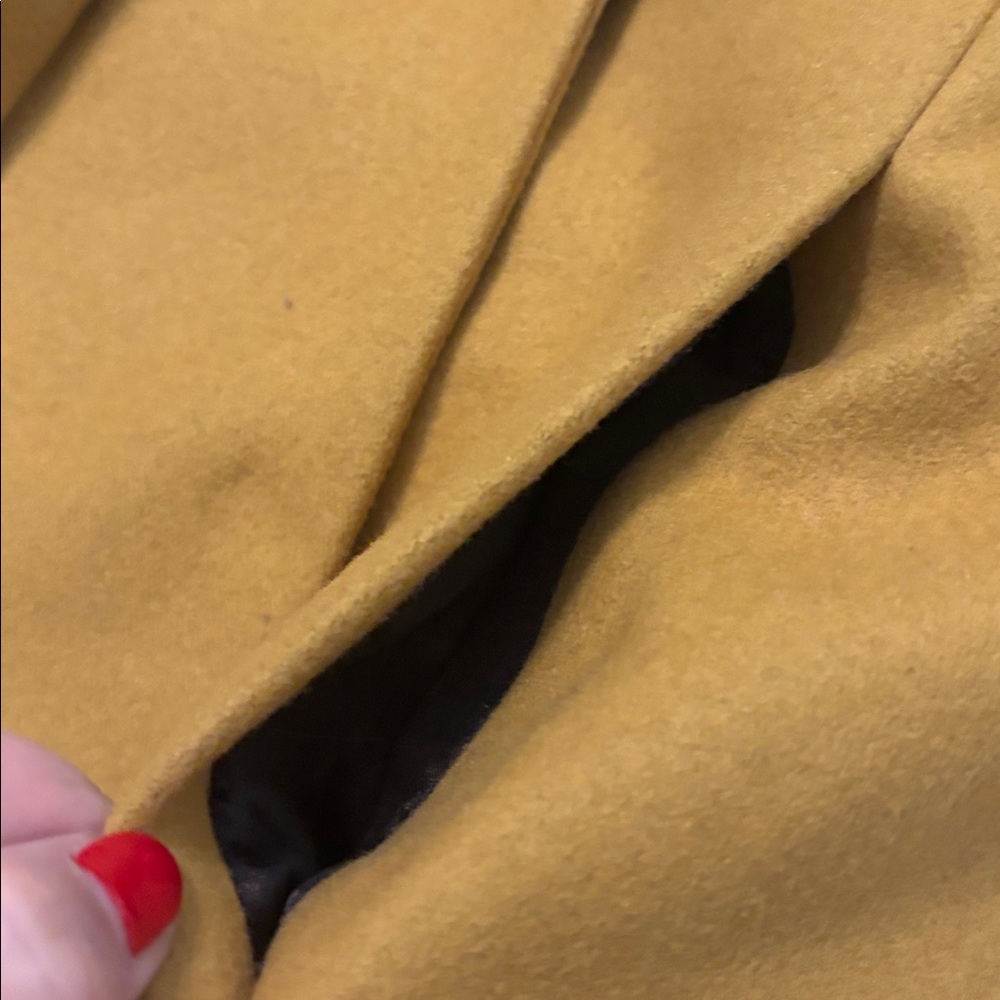 VTG Kenar Mustard cropped Trench Coat felt crossover wool blend SZ L belted - Picture 14 of 15